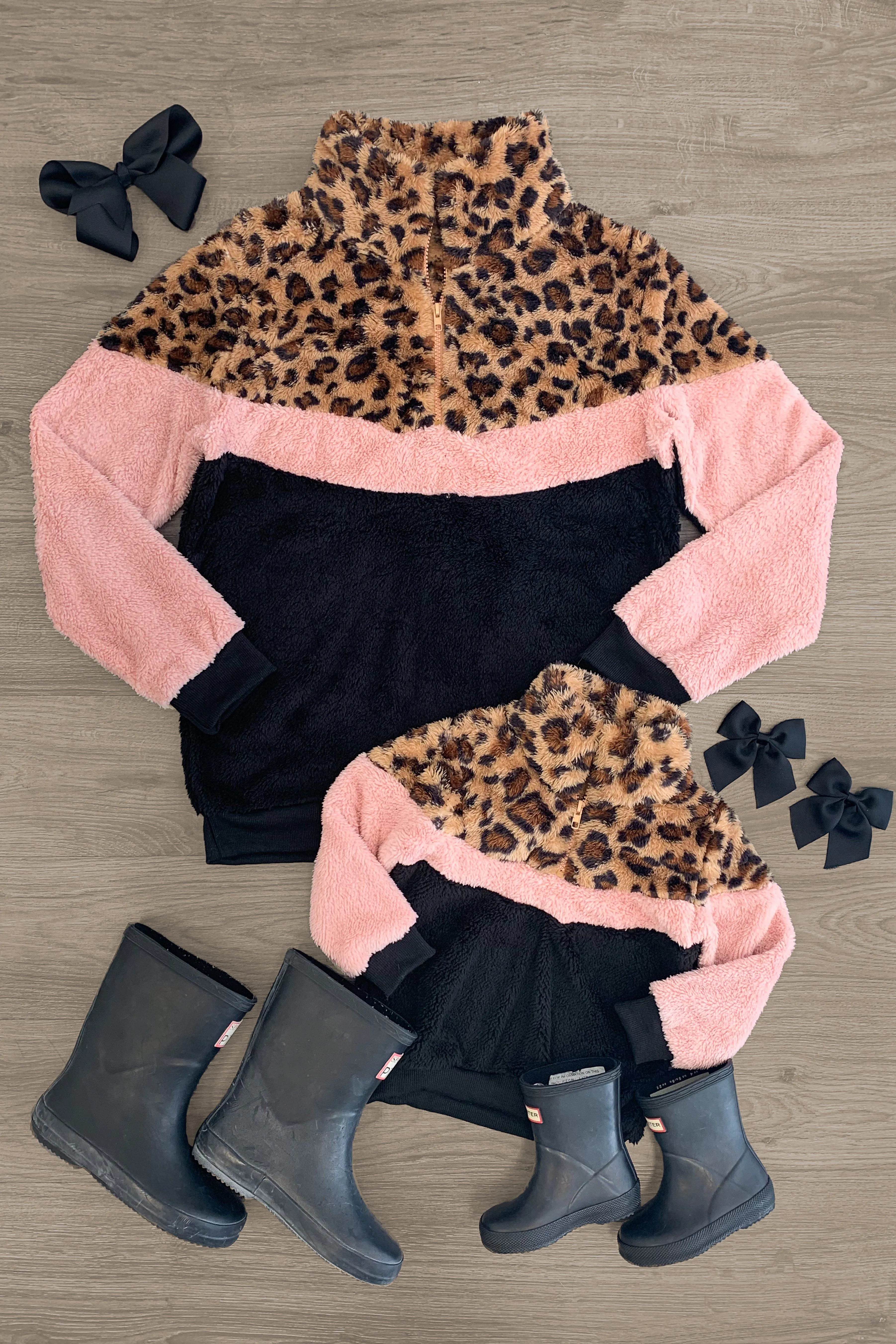 Mom & Me - Black, Blush & Cheetah Sherpa Pullover