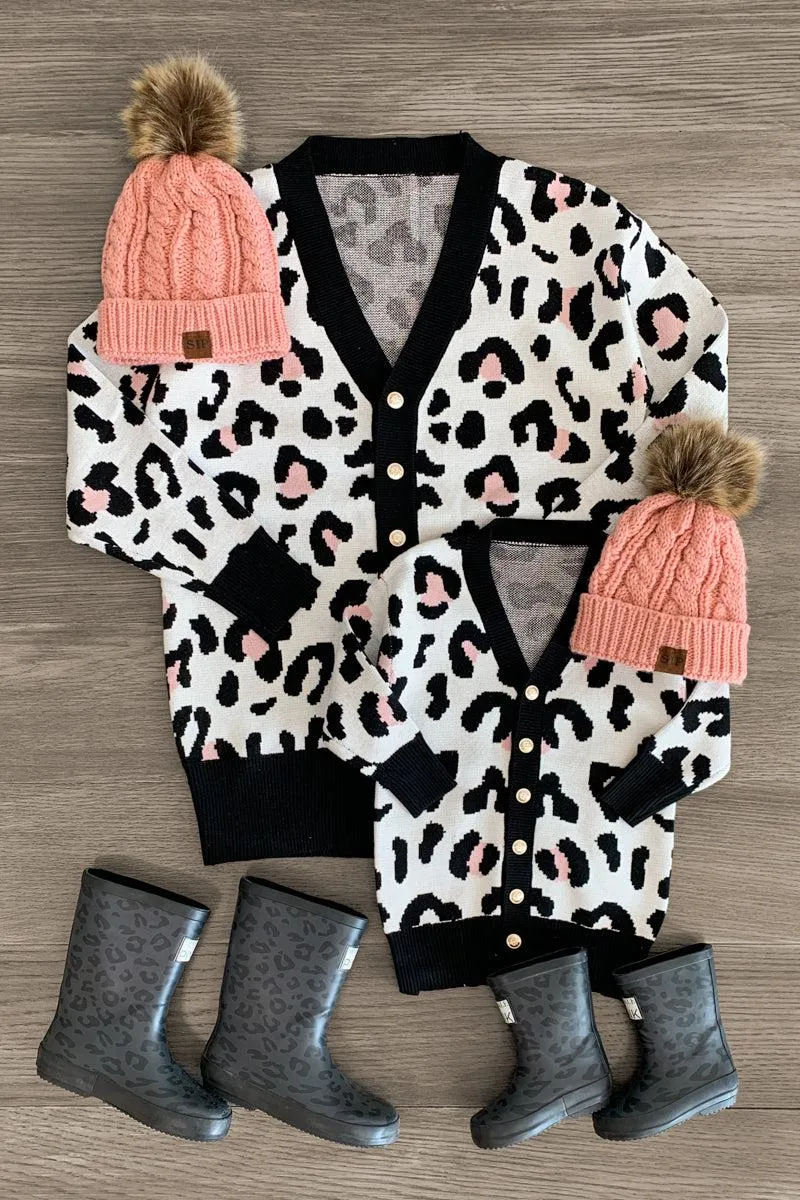 Mom & Me - White Cheetah Button Up Cardigan