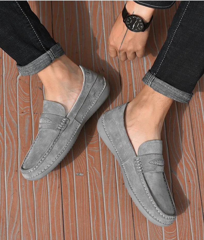 New Genuine Leather Casual Shoes Men Classic Luxury Brand Loafers Men Suede Shoes Breathable Moccasins Men Slip On Driving Shoes