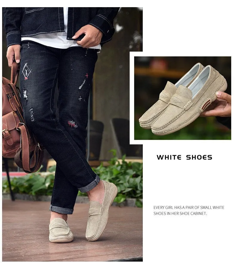 New Genuine Leather Casual Shoes Men Classic Luxury Brand Loafers Men Suede Shoes Breathable Moccasins Men Slip On Driving Shoes