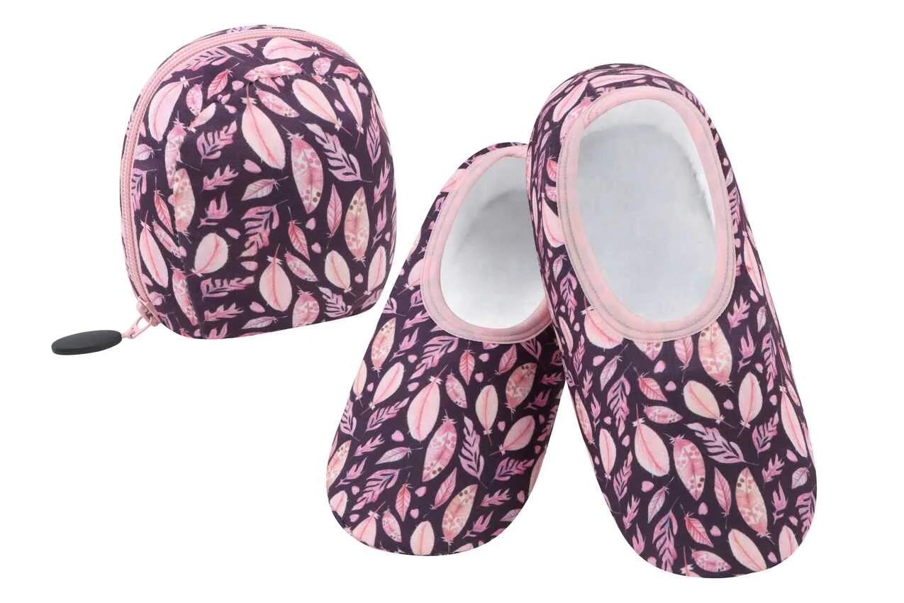 Pink Leaves Snoozies Skinnies Travel Slipper