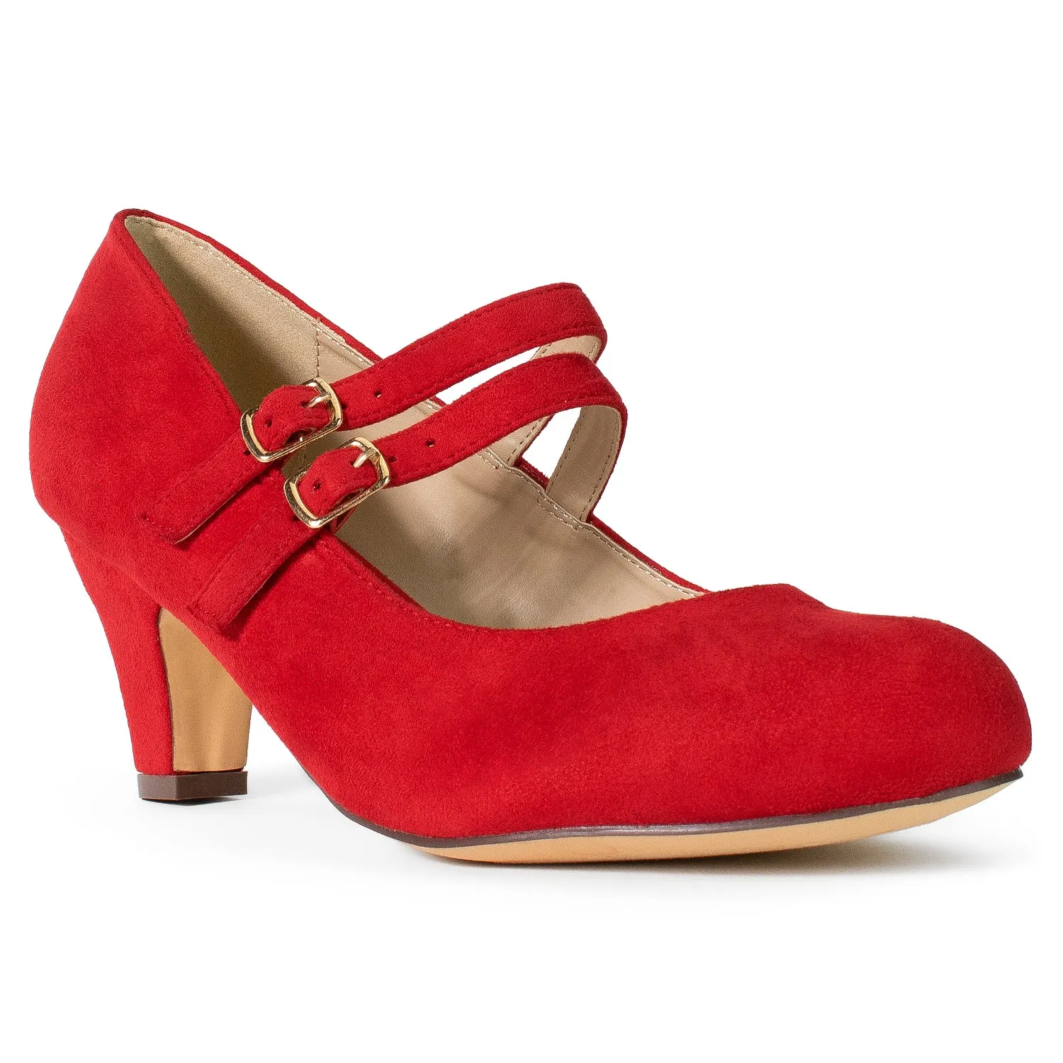 "Wide Width" Mary Jane Chunky Heel Dress Pumps RED