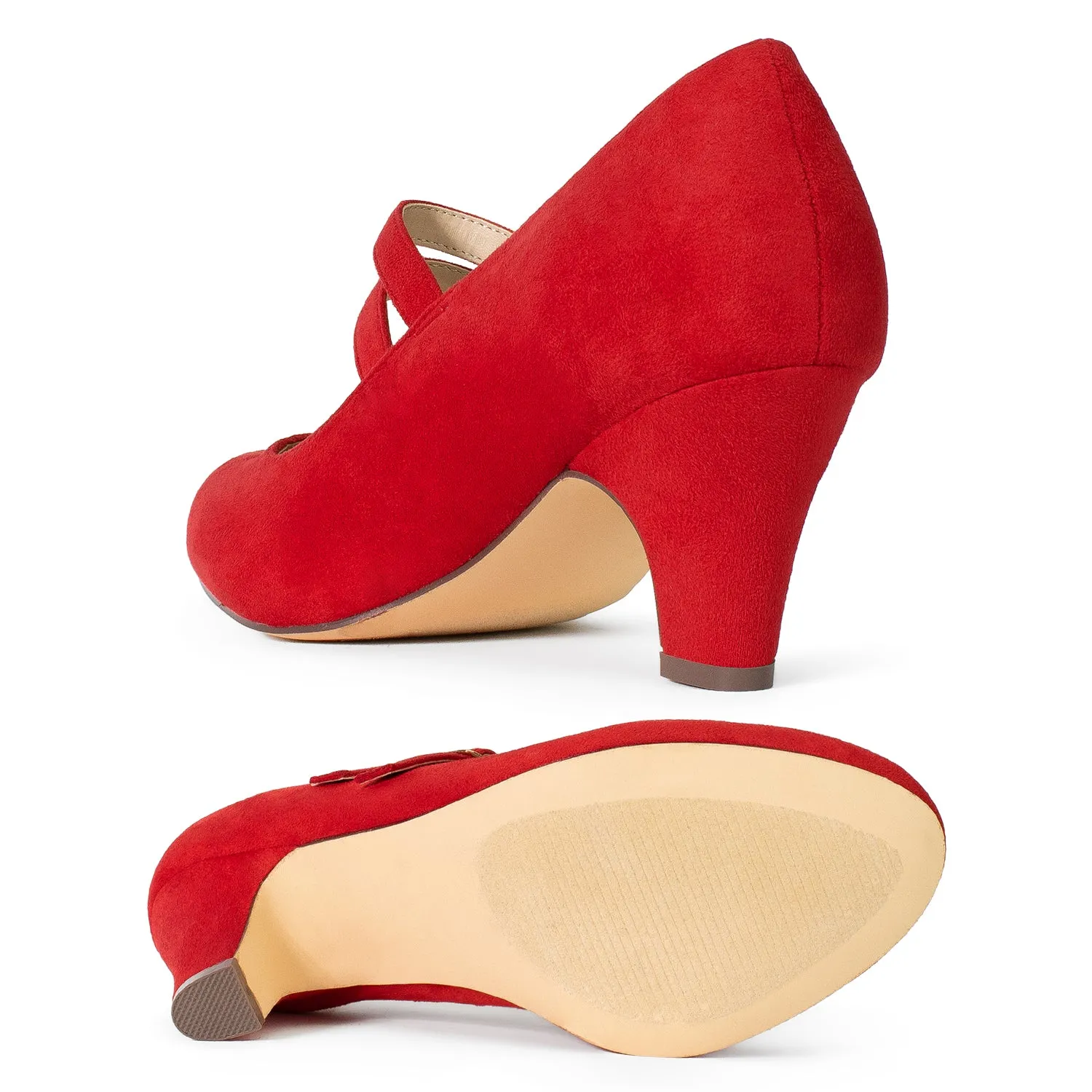 "Wide Width" Mary Jane Chunky Heel Dress Pumps RED