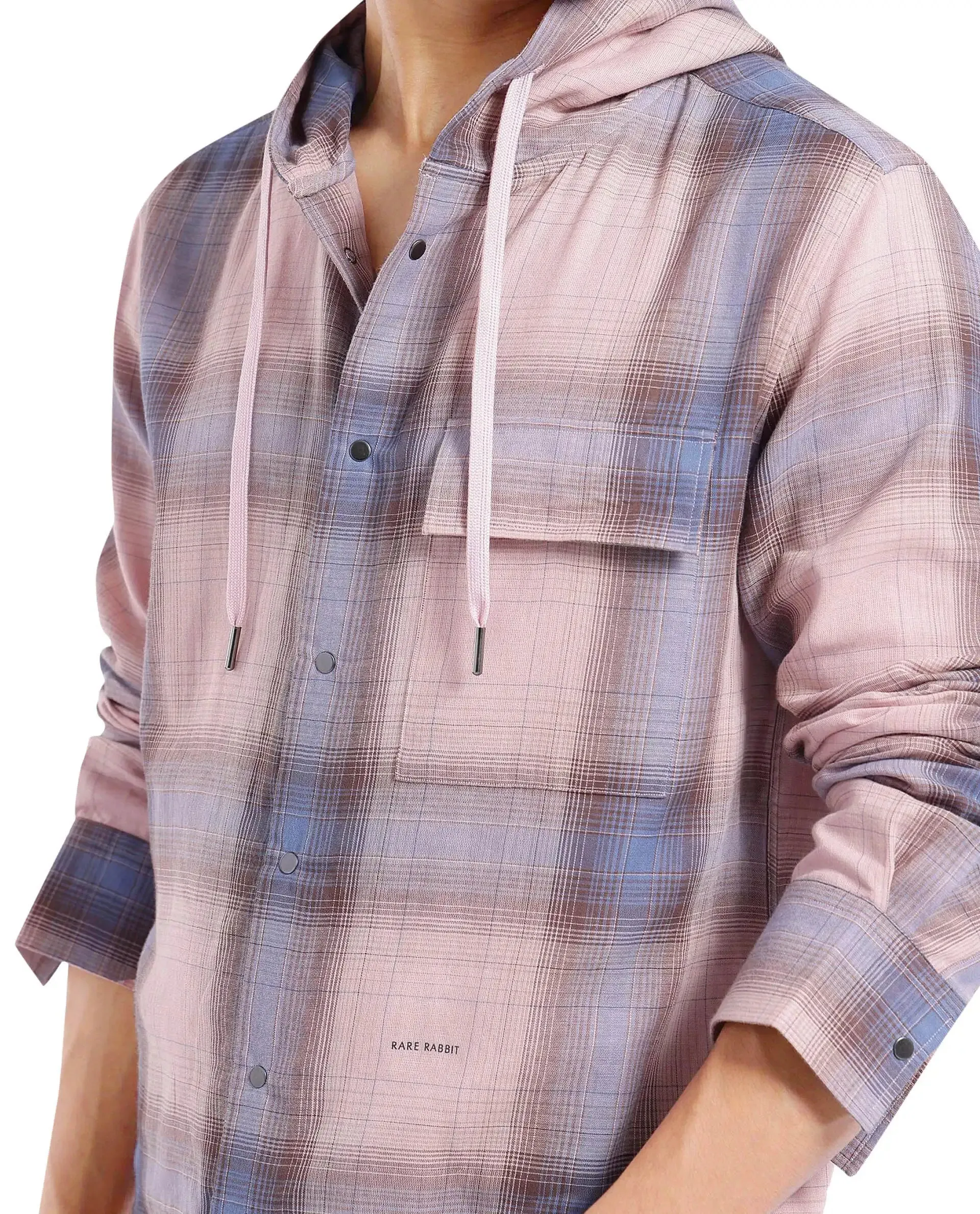 Rare Rabbit Men's Dartmouth Dusky Pink Cotton Fabric Full Sleeve Collared Neck Oversized Fit Checks Shirt