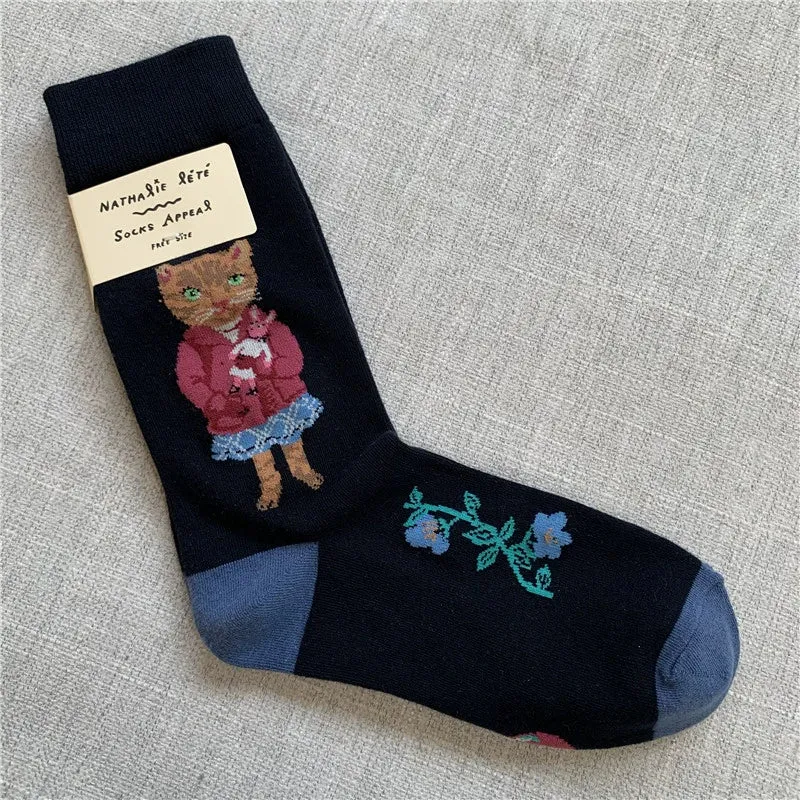 Retro Cartoon Cotton Socks with Original Packaging