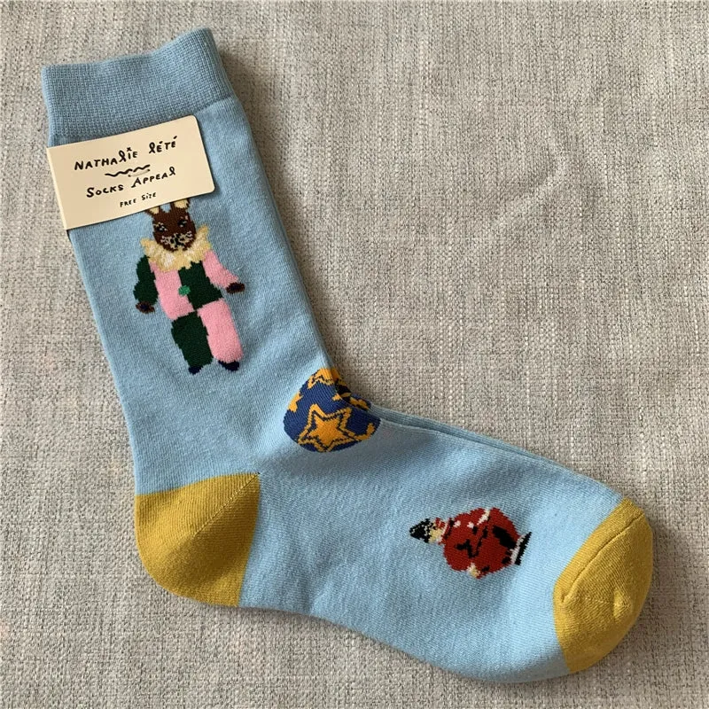 Retro Cartoon Cotton Socks with Original Packaging