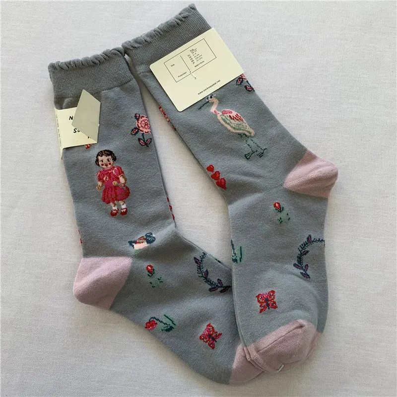 Retro Cartoon Cotton Socks with Original Packaging