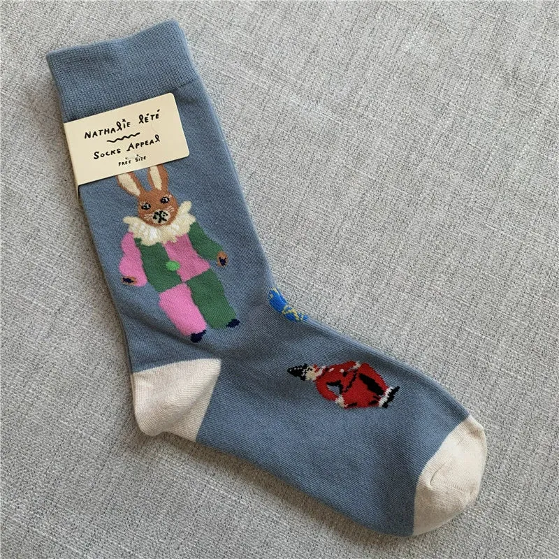 Retro Cartoon Cotton Socks with Original Packaging