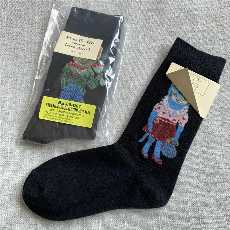 Retro Cartoon Cotton Socks with Original Packaging