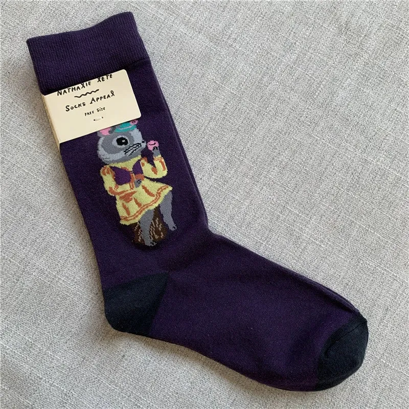 Retro Cartoon Cotton Socks with Original Packaging