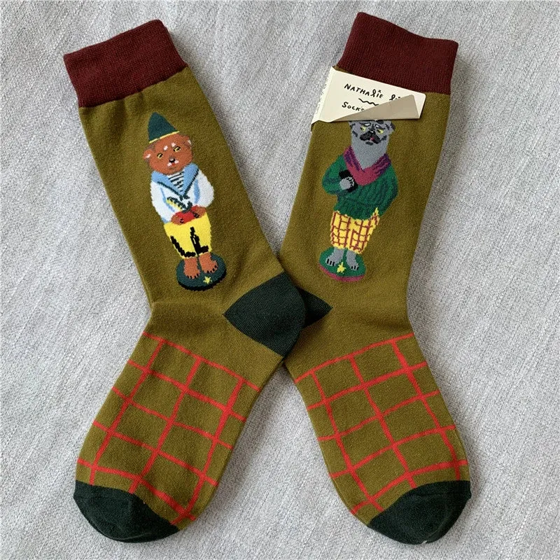 Retro Cartoon Cotton Socks with Original Packaging