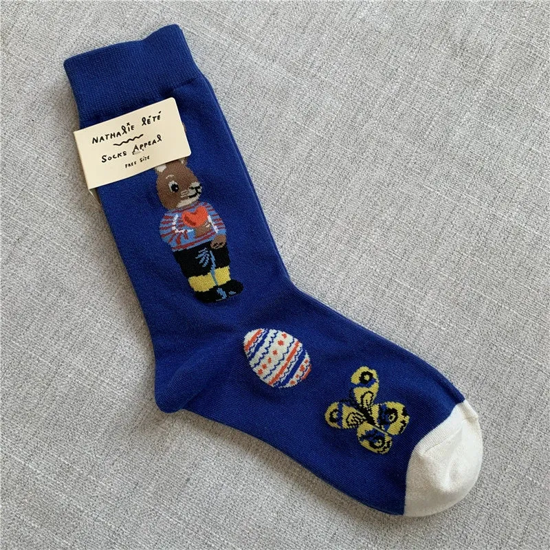 Retro Cartoon Cotton Socks with Original Packaging