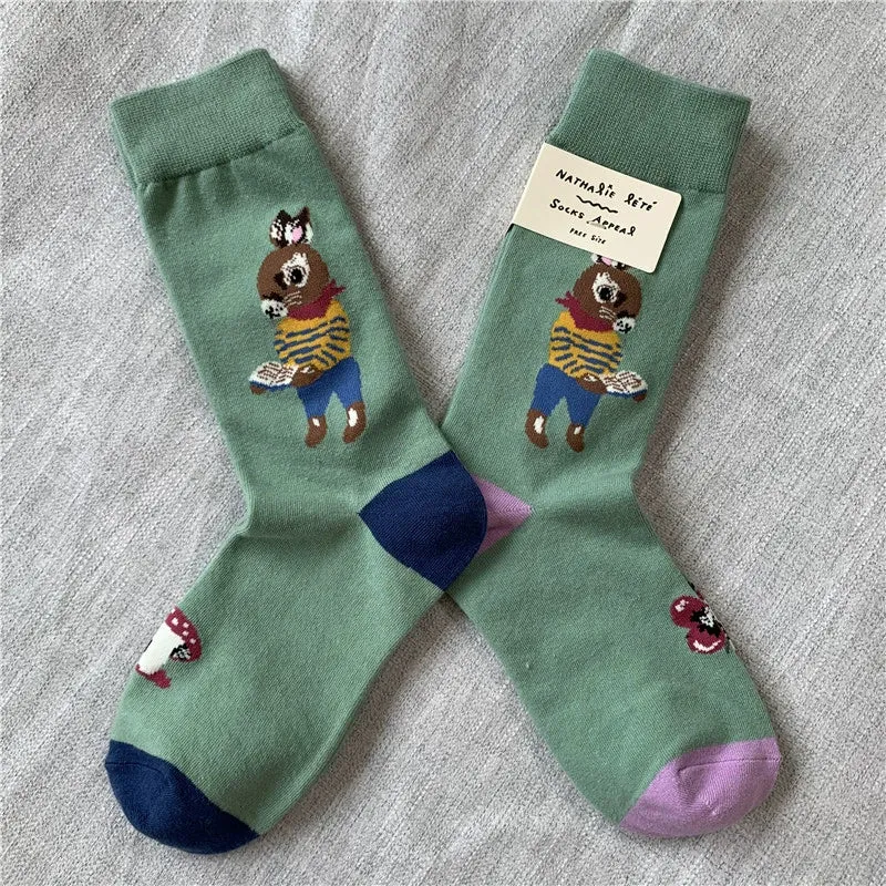 Retro Cartoon Cotton Socks with Original Packaging