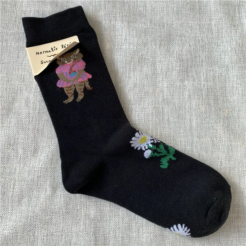 Retro Cartoon Cotton Socks with Original Packaging