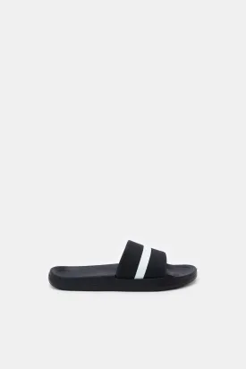 Senior Boys Black With White Stripes Slide