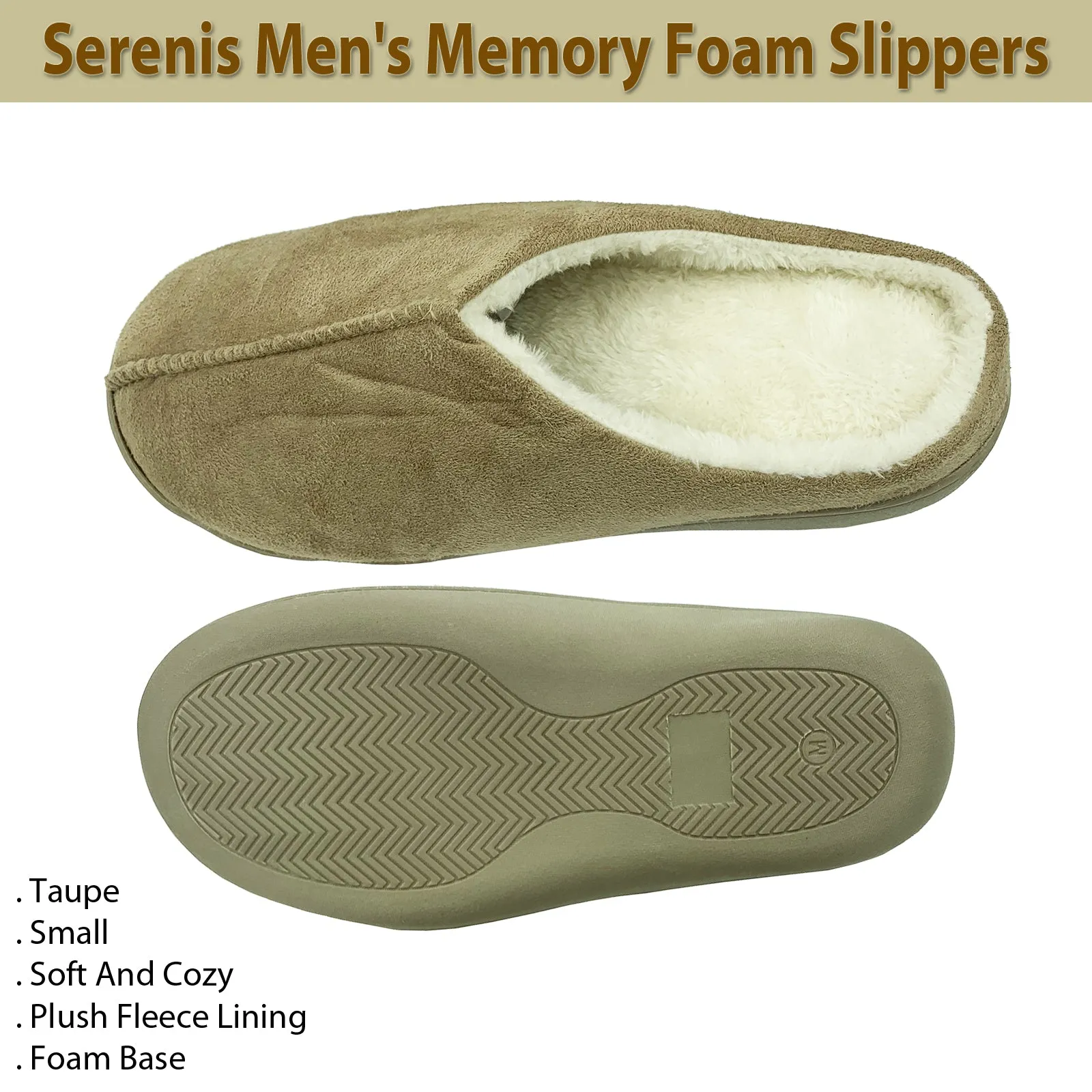 Serenis Men's Memory Foam Slippers, Taupe- Small (6-7)