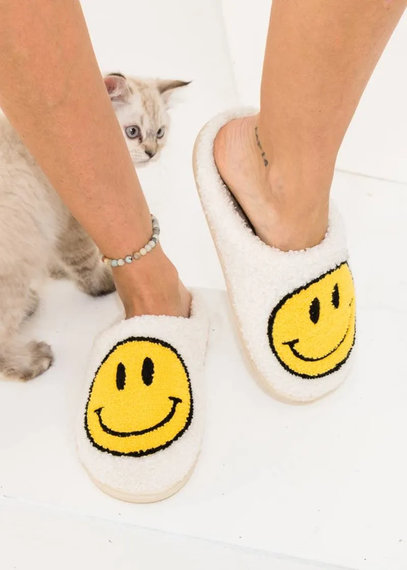 Sherpa Fuzzy Happy Face Slippers