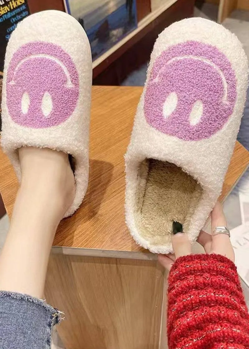 Sherpa Fuzzy Happy Face Slippers