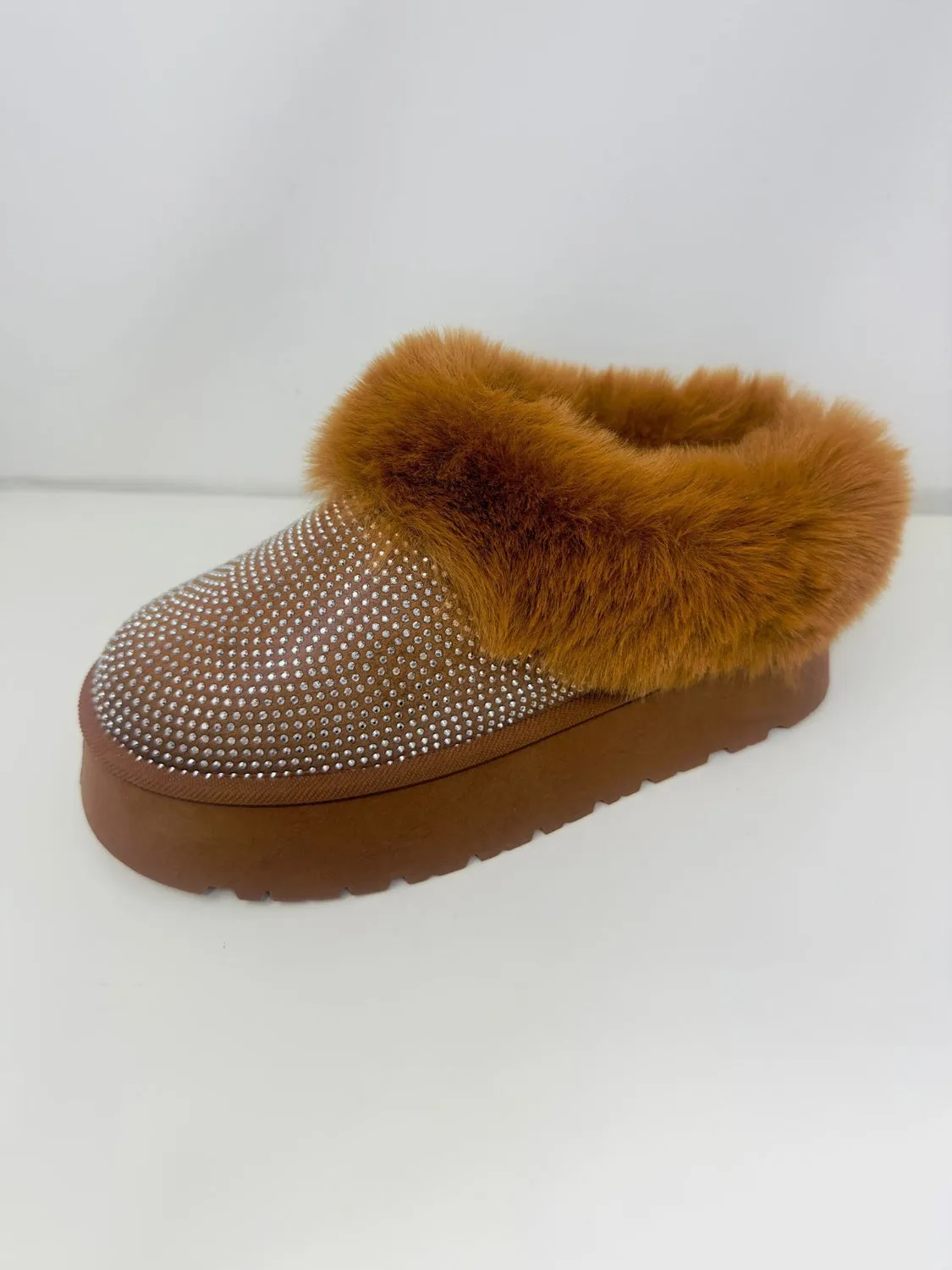 Shimmer Luxe Faux Fur Platform Booties in Chestnut