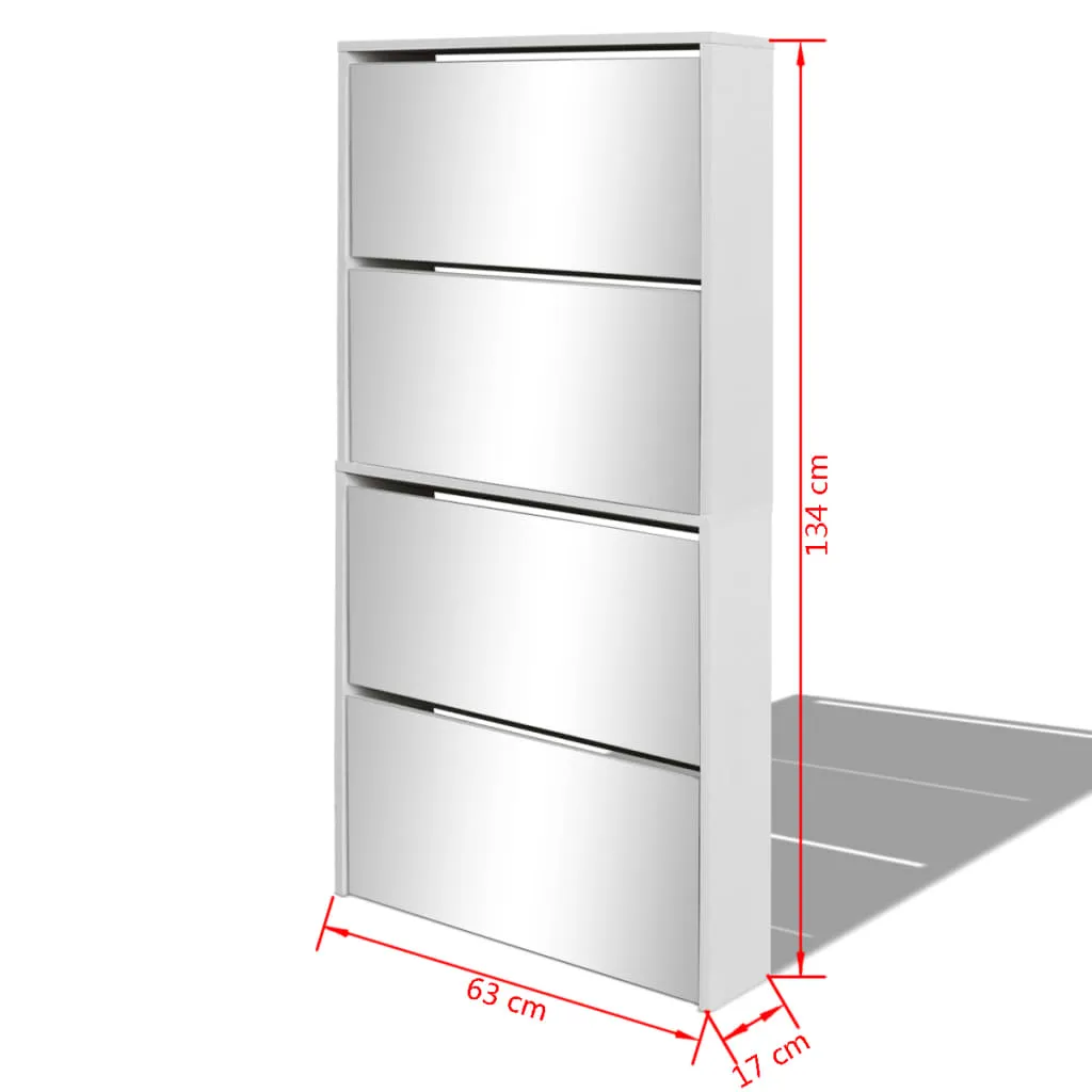 Shoe Cabinet 4-Layer Mirror White 63x17x134 cm