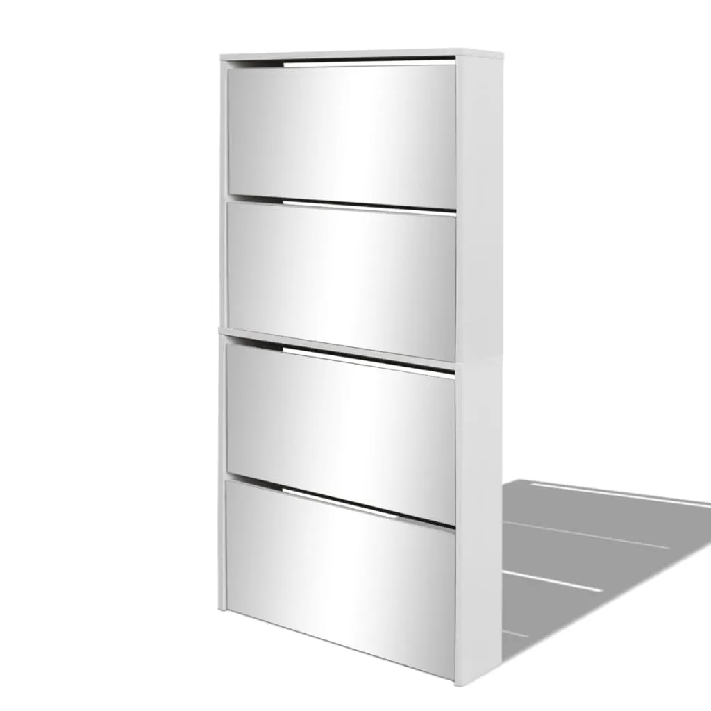 Shoe Cabinet 4-Layer Mirror White 63x17x134 cm