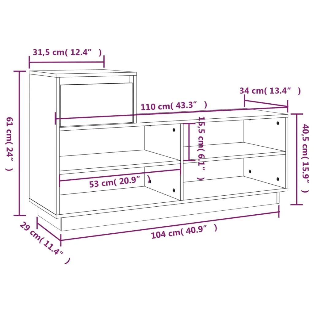 Shoe Cabinet White 110x34x61 cm Solid Wood Pine