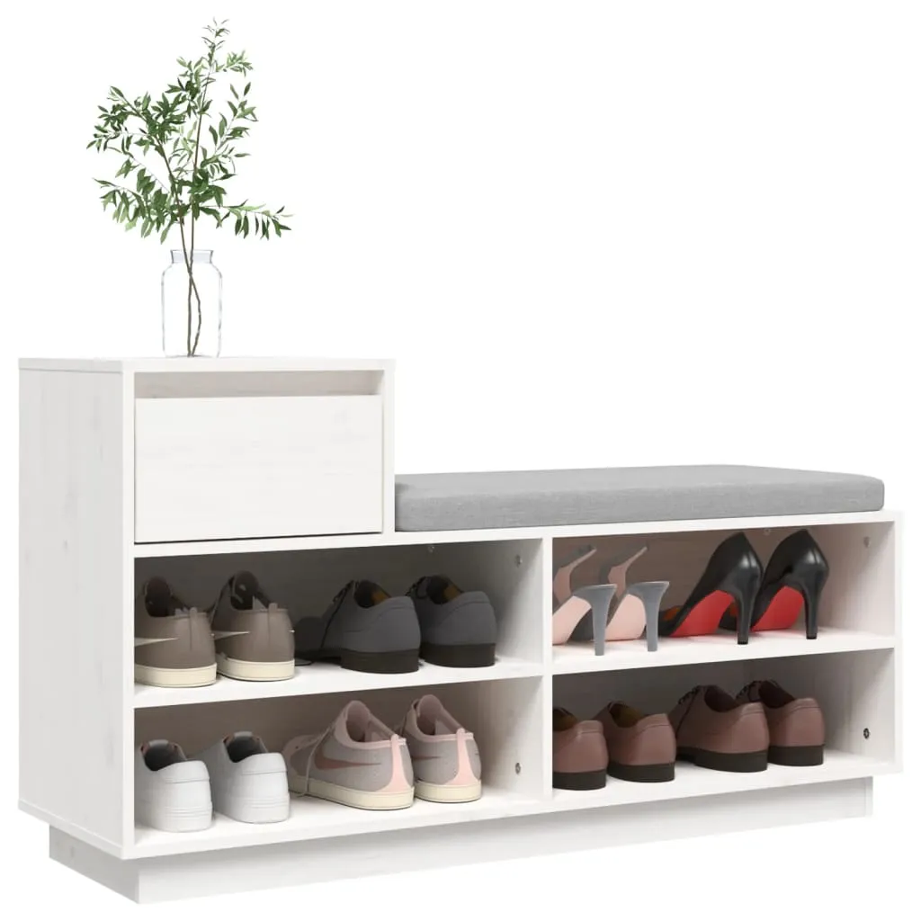 Shoe Cabinet White 110x34x61 cm Solid Wood Pine