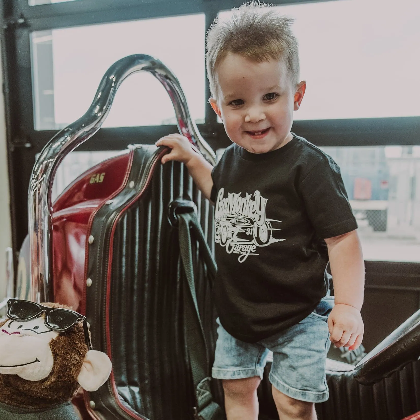 Toddler White Car Tee - Front print