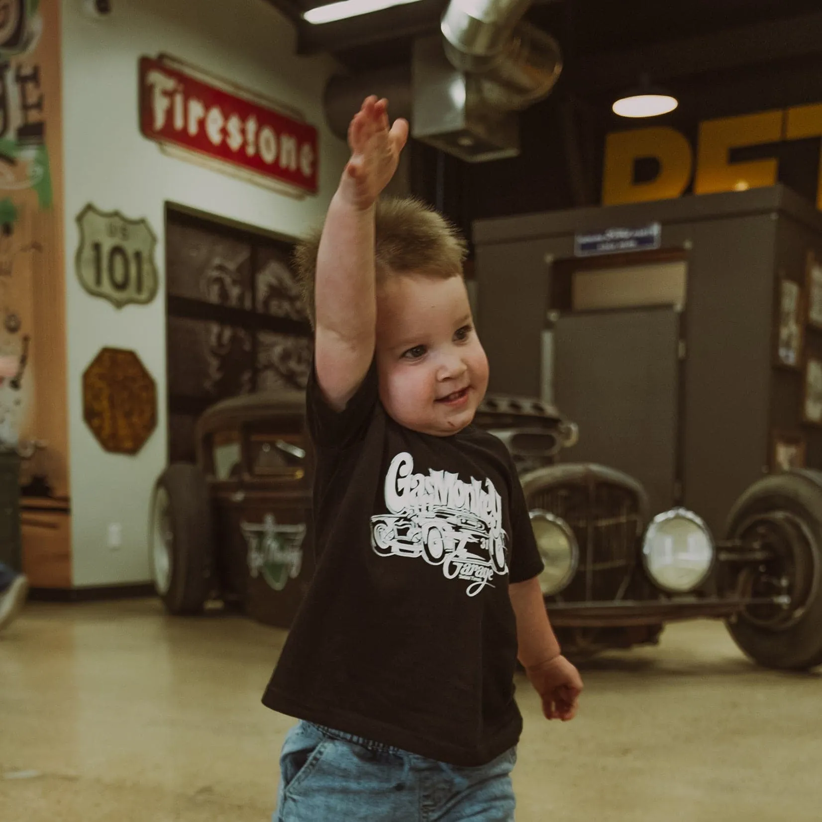 Toddler White Car Tee - Front print