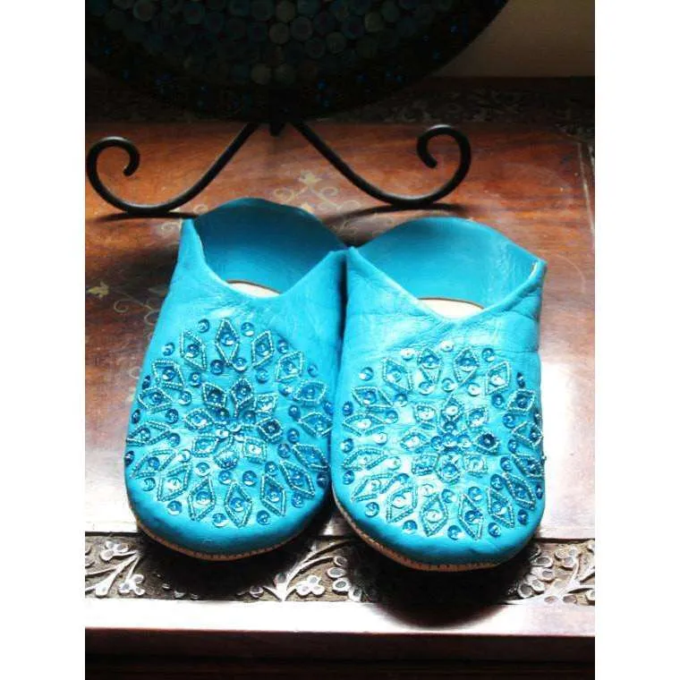 Turquoise Blue Moroccan Les Etoile Babouche Slippers