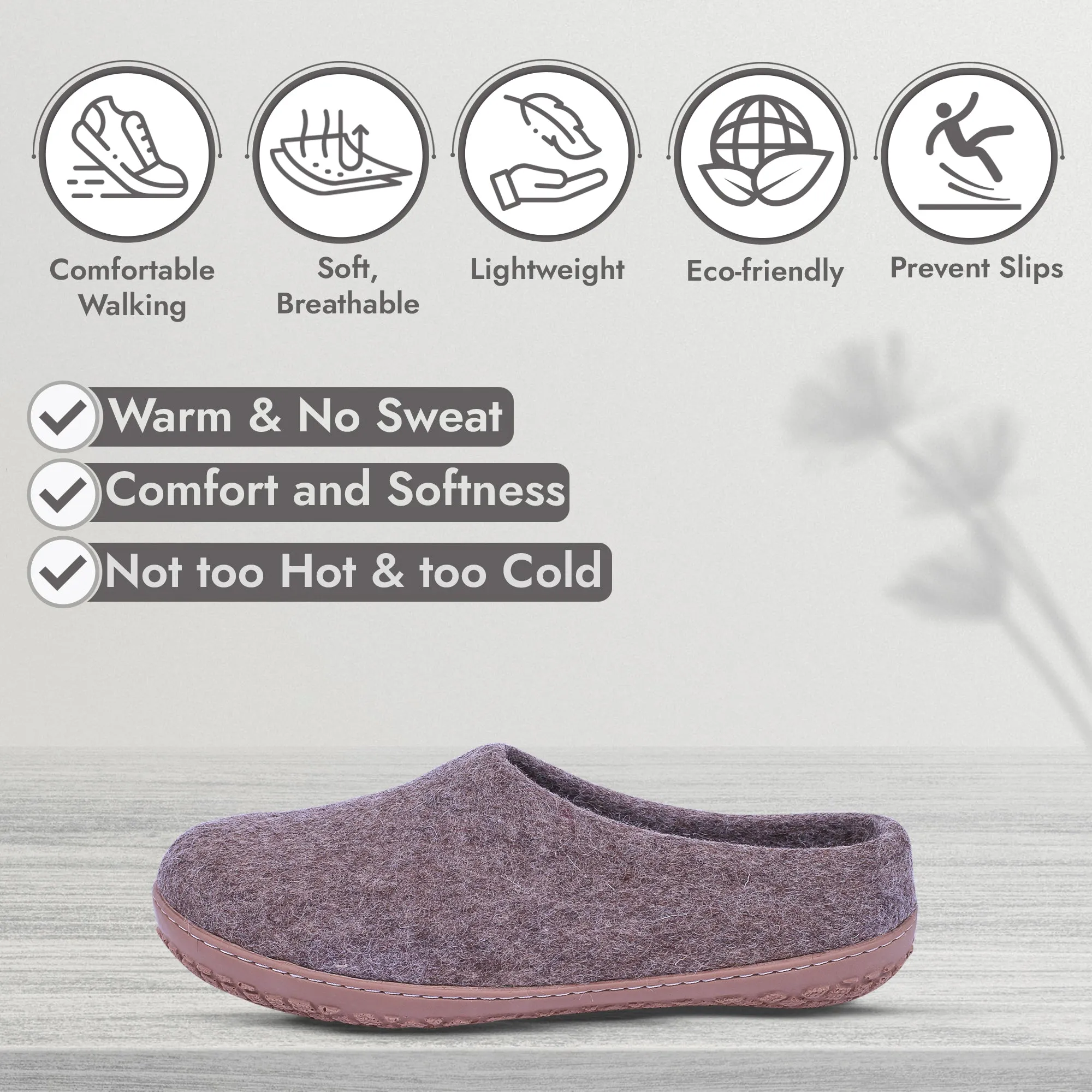 Unisex Wool Outdoor Slippers - Natural Brown