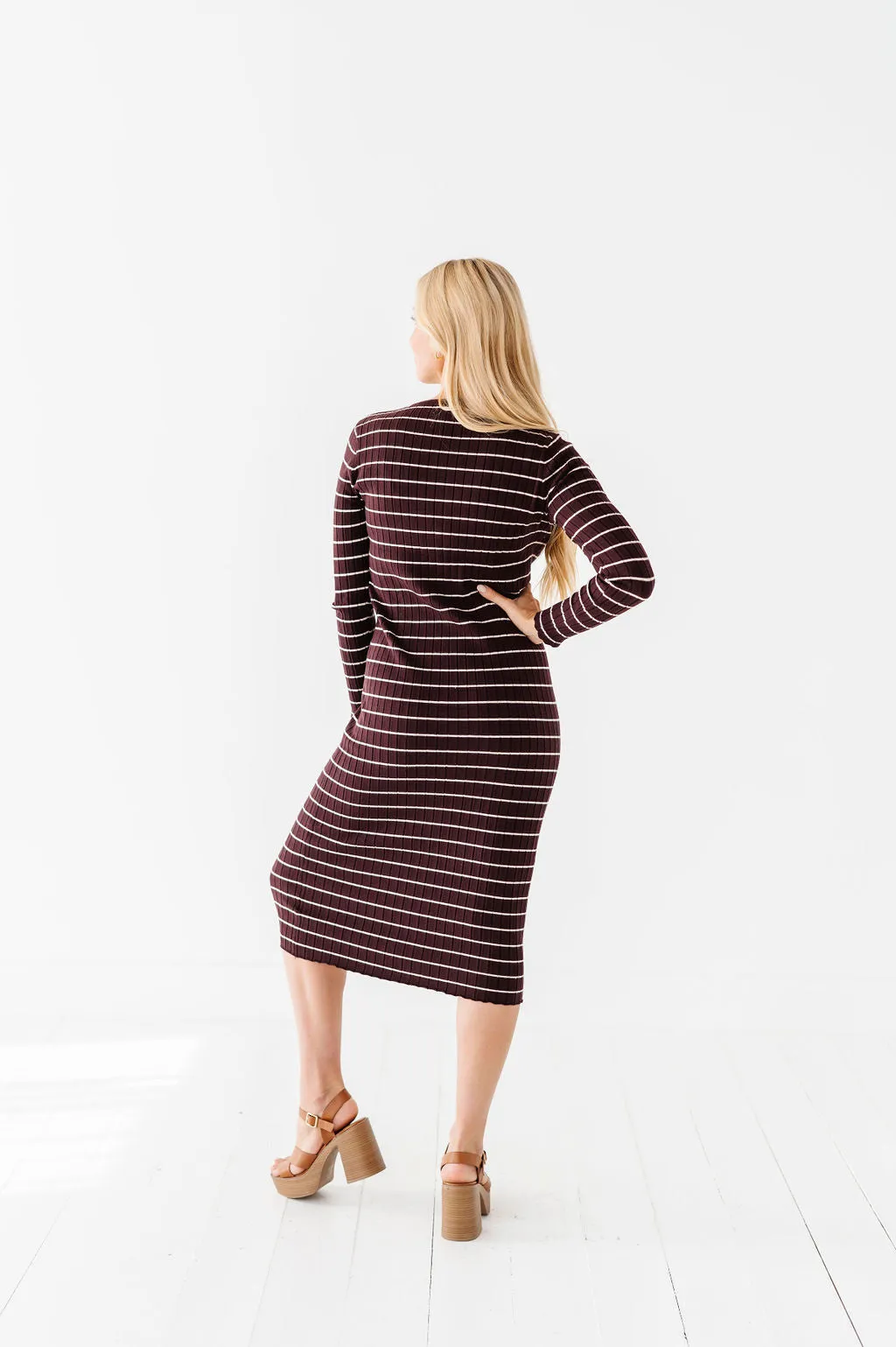 Willow Stripe Sweater Dress in Cacao