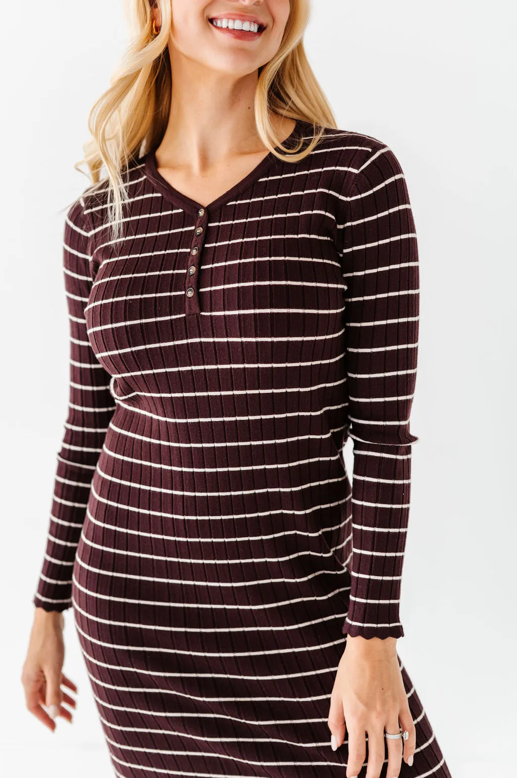 Willow Stripe Sweater Dress in Cacao