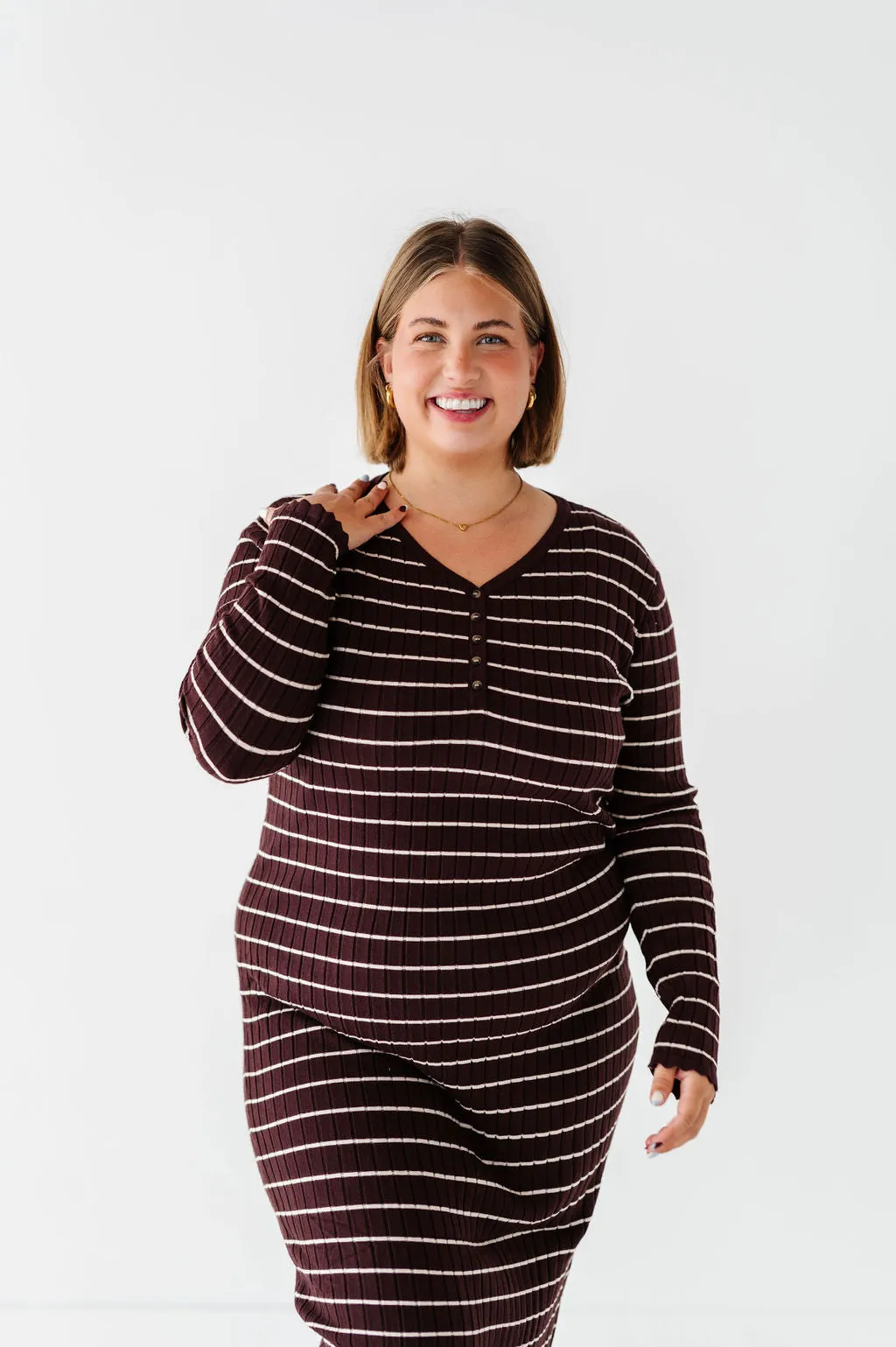 Willow Stripe Sweater Dress in Cacao