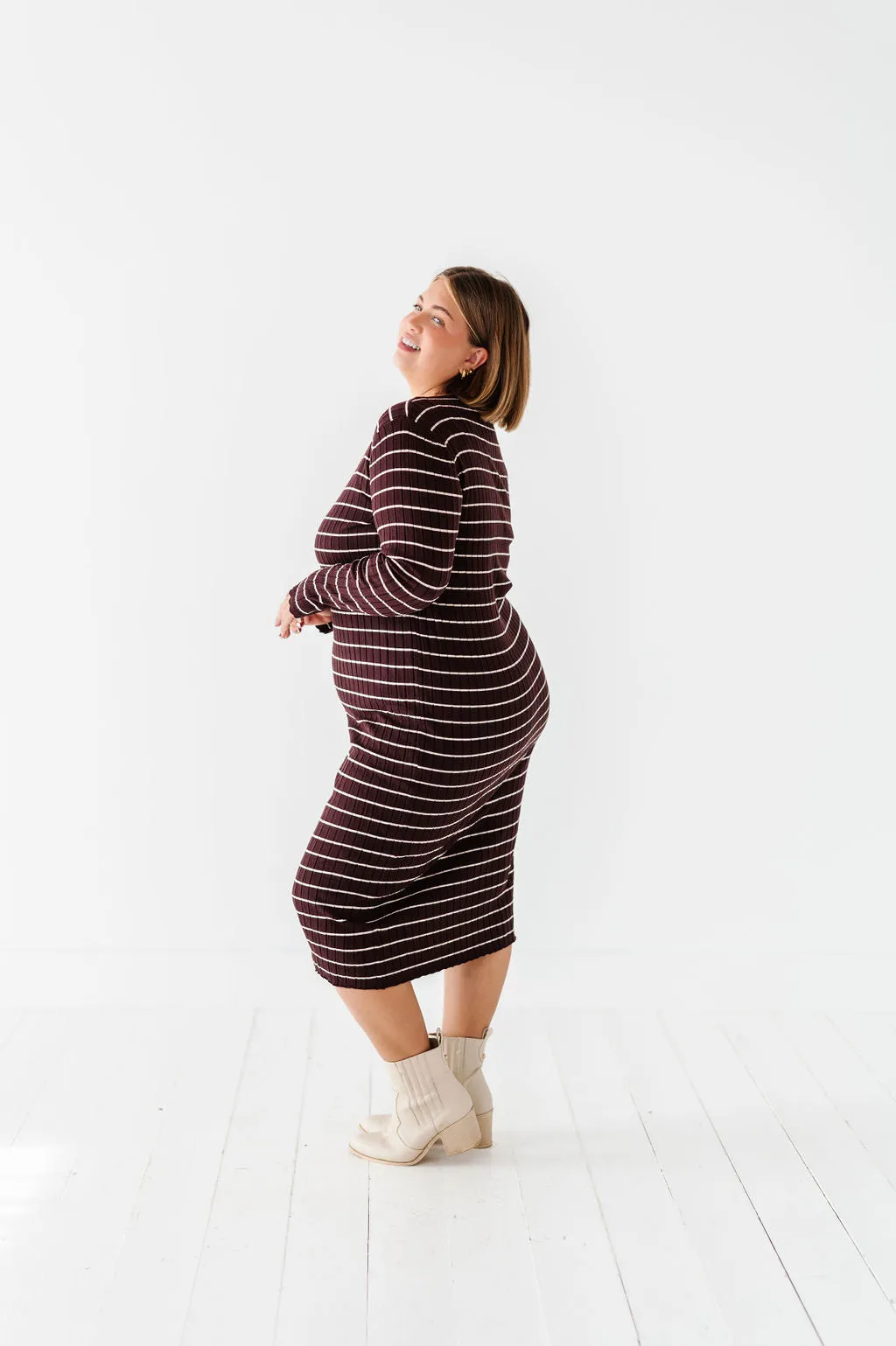 Willow Stripe Sweater Dress in Cacao