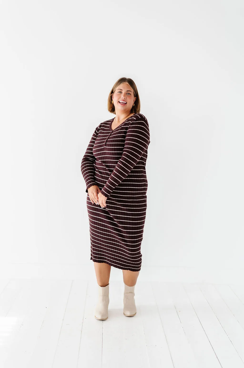 Willow Stripe Sweater Dress in Cacao