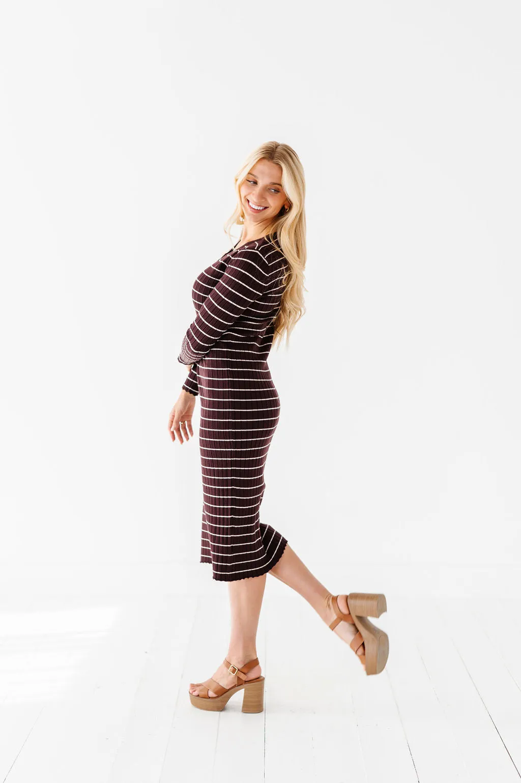 Willow Stripe Sweater Dress in Cacao