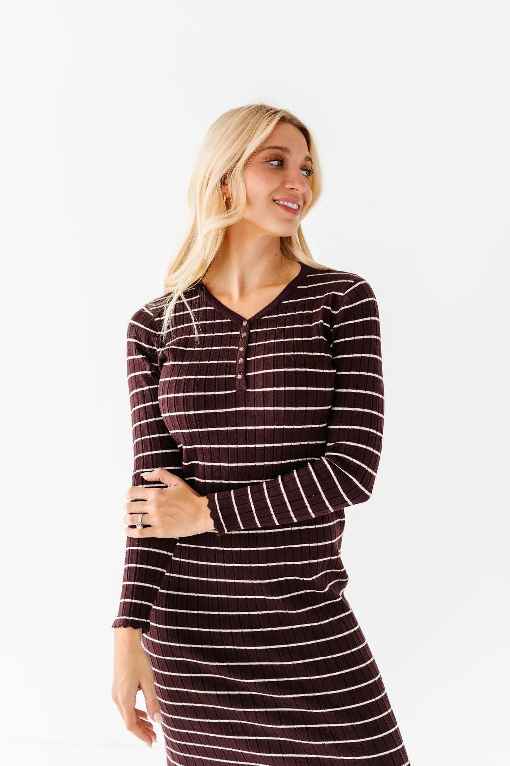 Willow Stripe Sweater Dress in Cacao