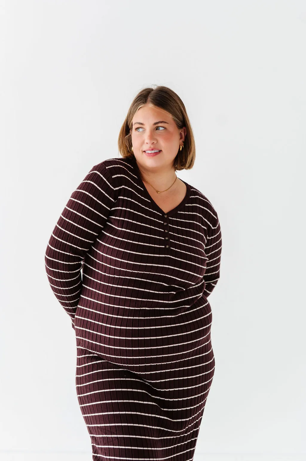 Willow Stripe Sweater Dress in Cacao