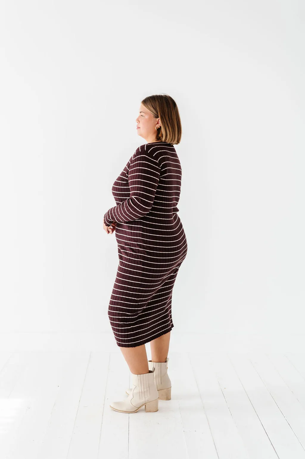 Willow Stripe Sweater Dress in Cacao