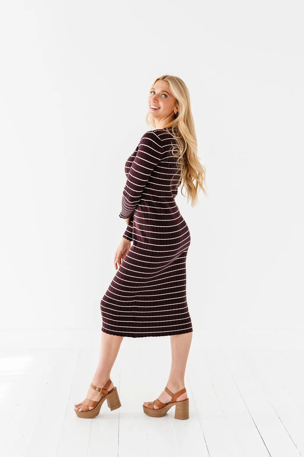 Willow Stripe Sweater Dress in Cacao