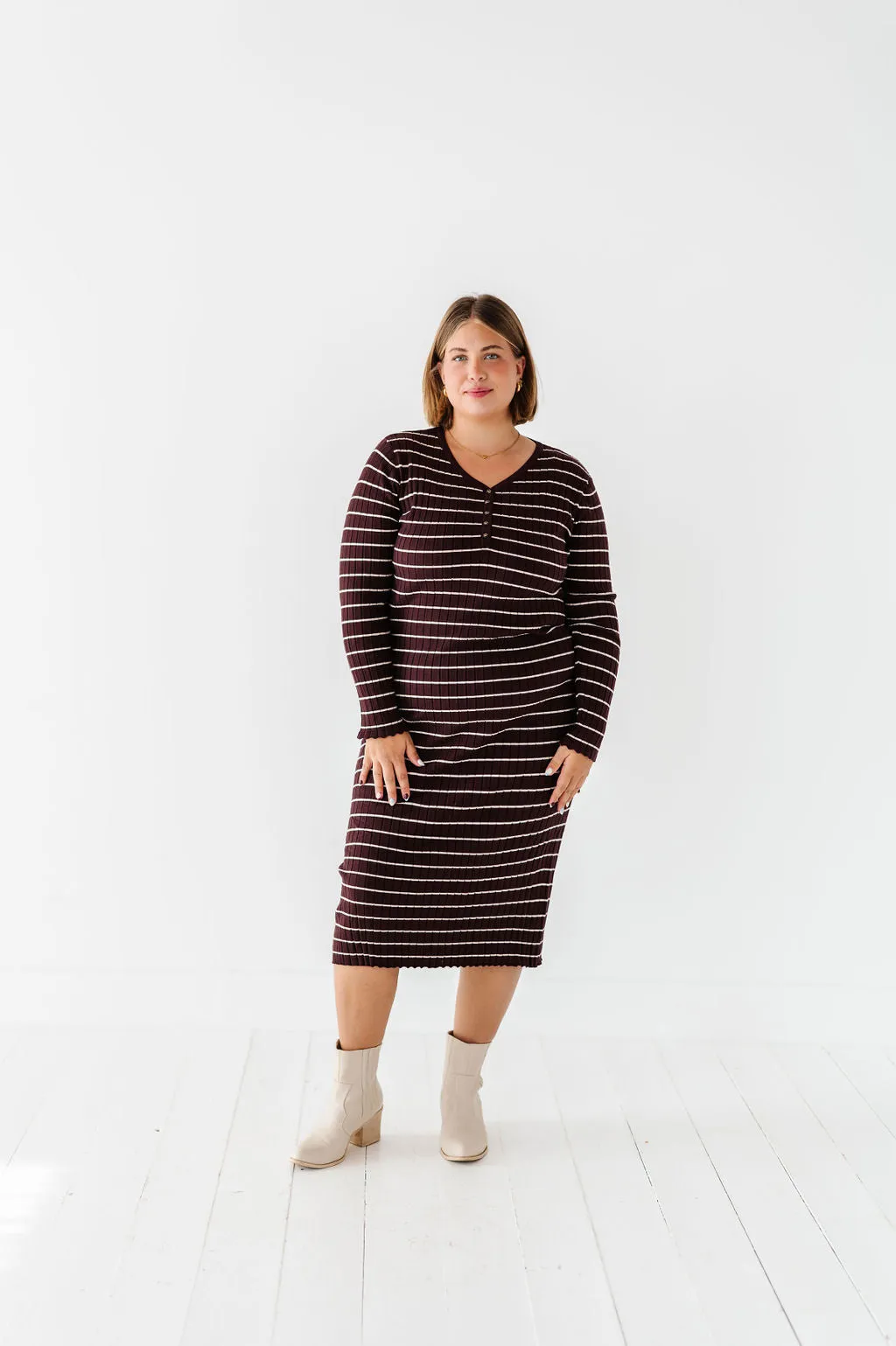 Willow Stripe Sweater Dress in Cacao