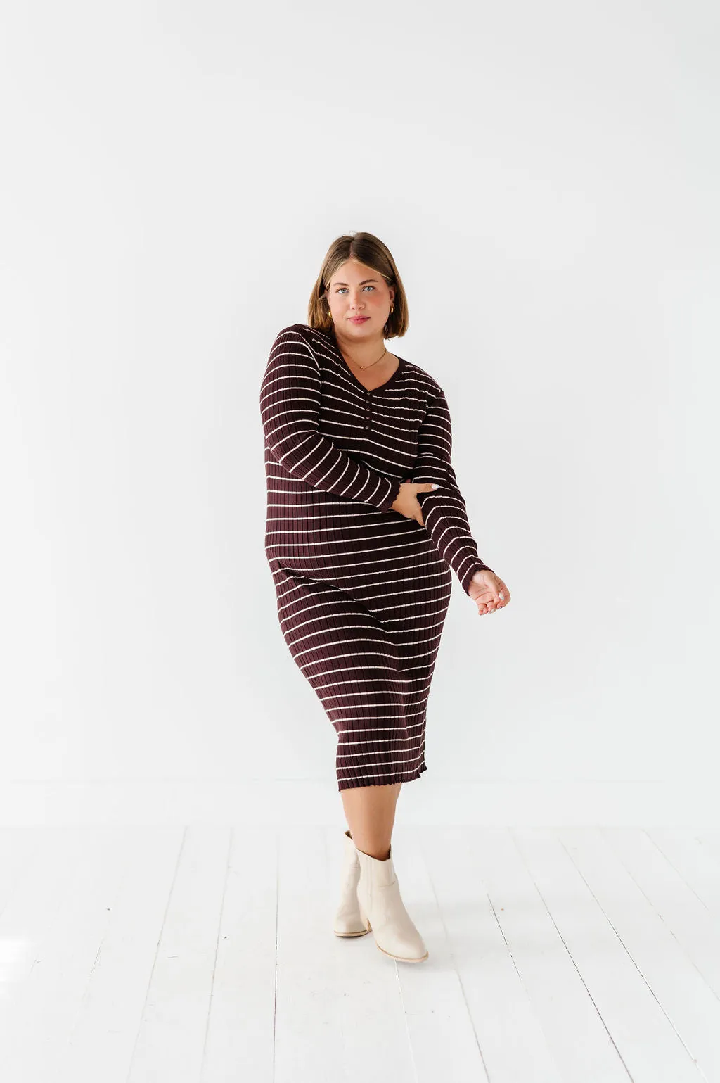 Willow Stripe Sweater Dress in Cacao