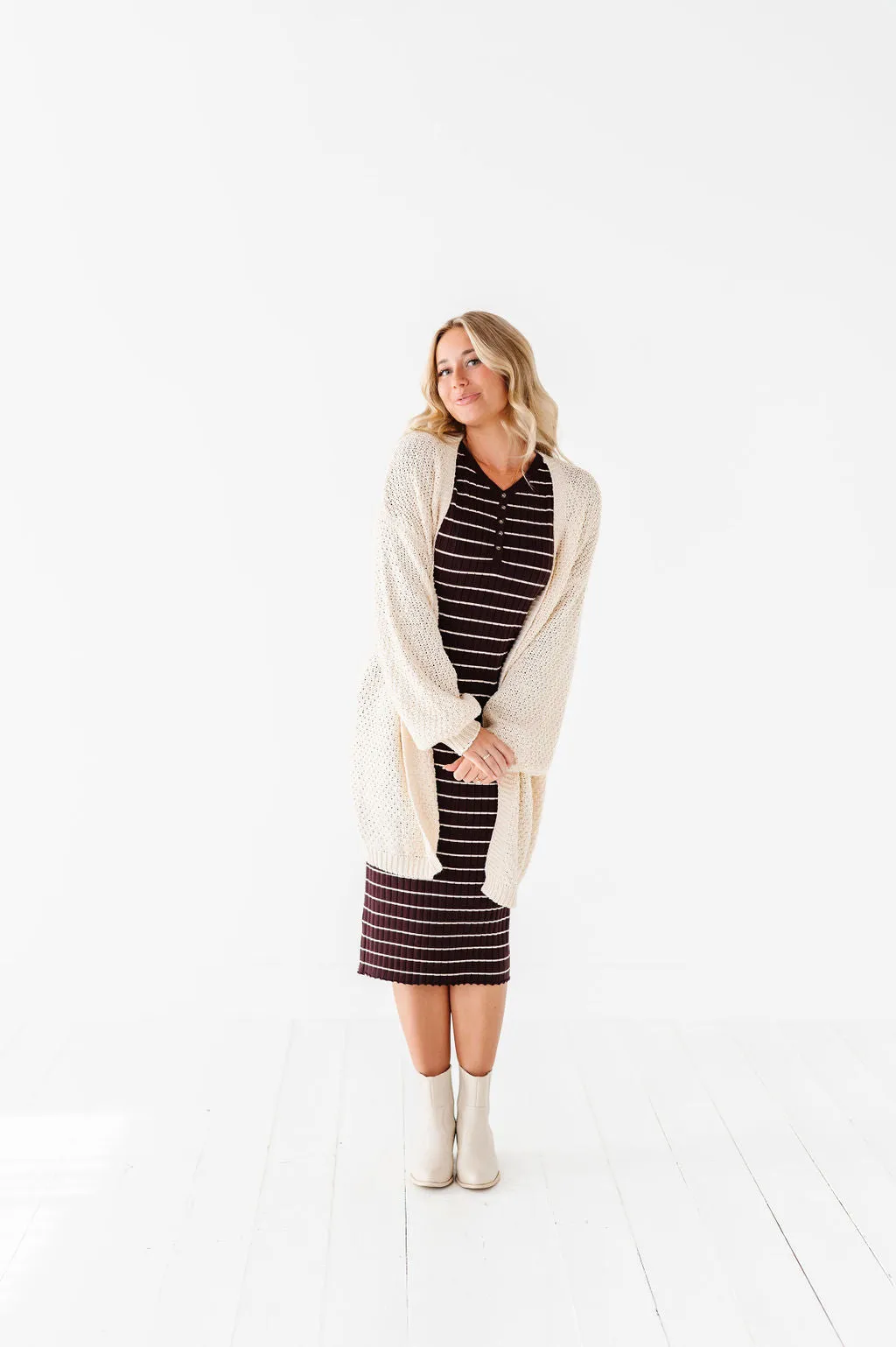 Willow Stripe Sweater Dress in Cacao