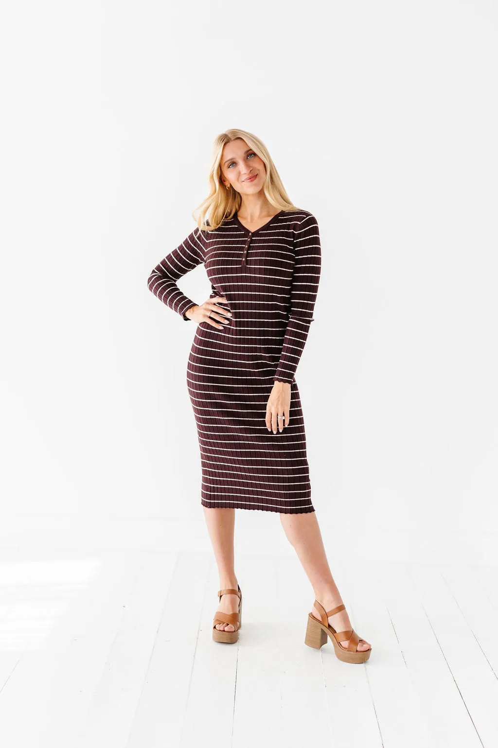 Willow Stripe Sweater Dress in Cacao