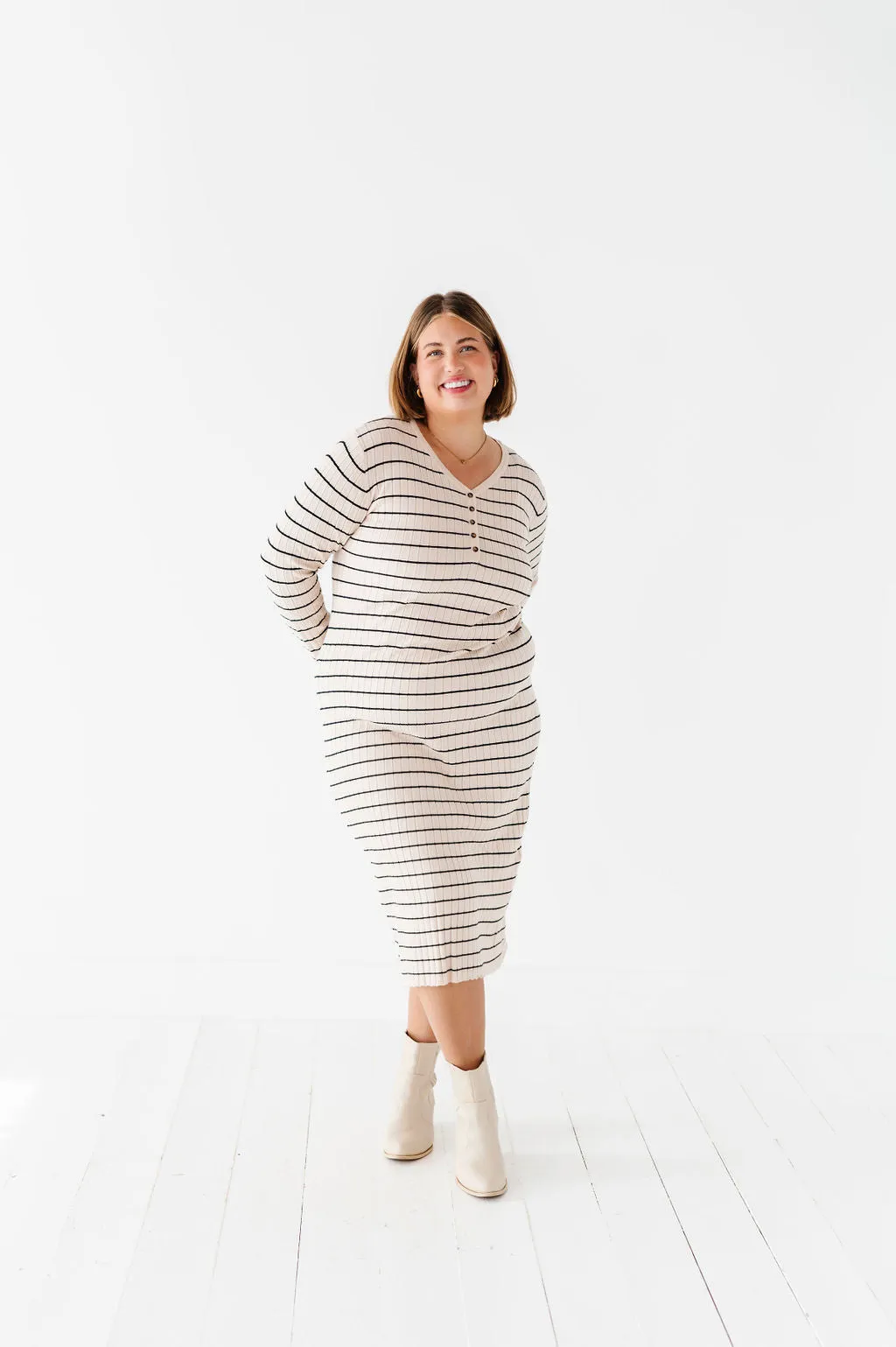 Willow Stripe Sweater Dress in Oatmeal