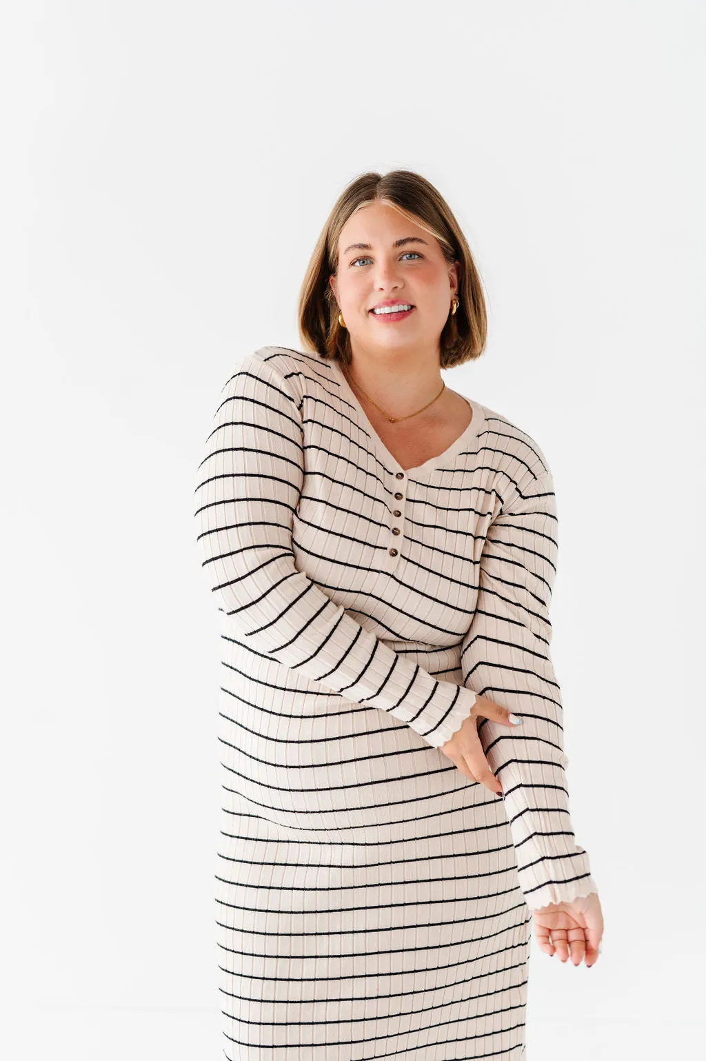 Willow Stripe Sweater Dress in Oatmeal