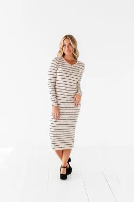 Willow Stripe Sweater Dress in Oatmeal