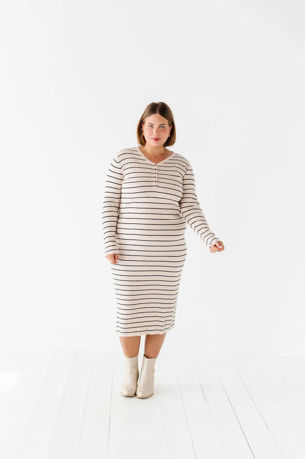 Willow Stripe Sweater Dress in Oatmeal