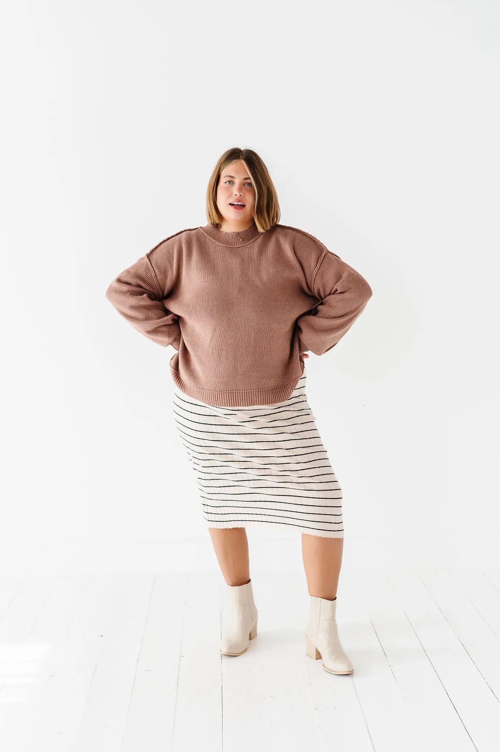 Willow Stripe Sweater Dress in Oatmeal